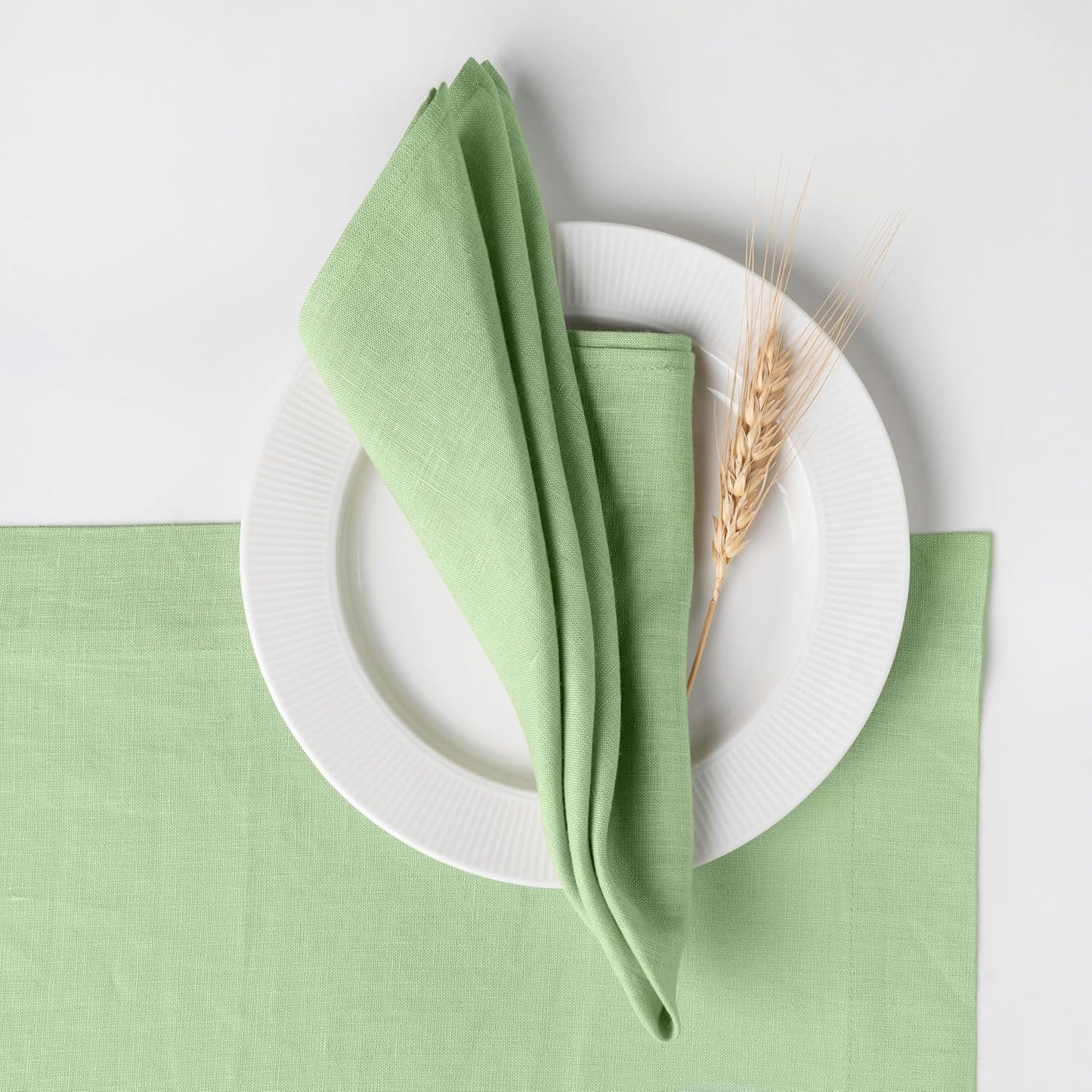 D'Moksha Homes Sage Green Linen Napkins 18 x 18 Inch - 100% Pure Linen Cloth Washable Dinner Napkins Set of 8 for Fall, Thanksgiving, Christmas, Holiday