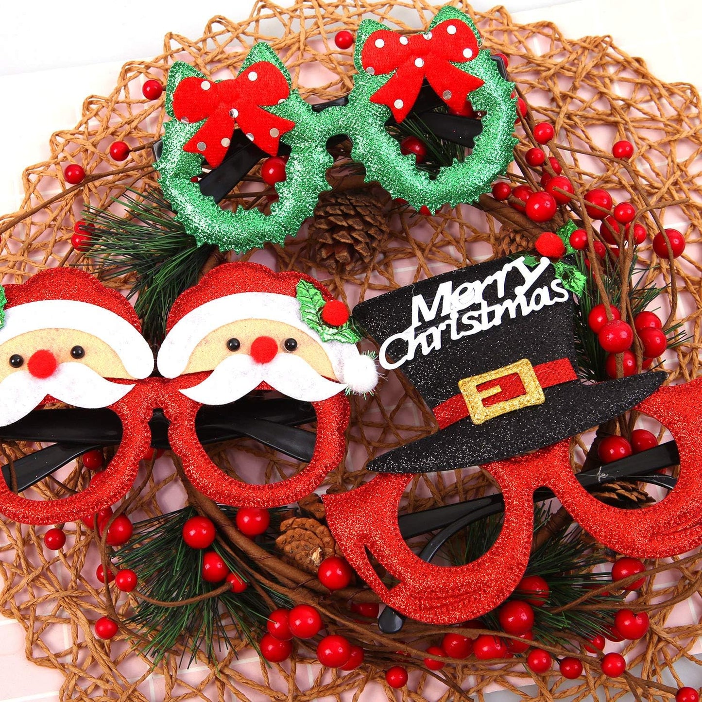 URATOT 20 Styles Christmas Party Glasses Frames Christmas Decoration Eyeglasses Xmas Costume Glasses Frame for Holiday Favors