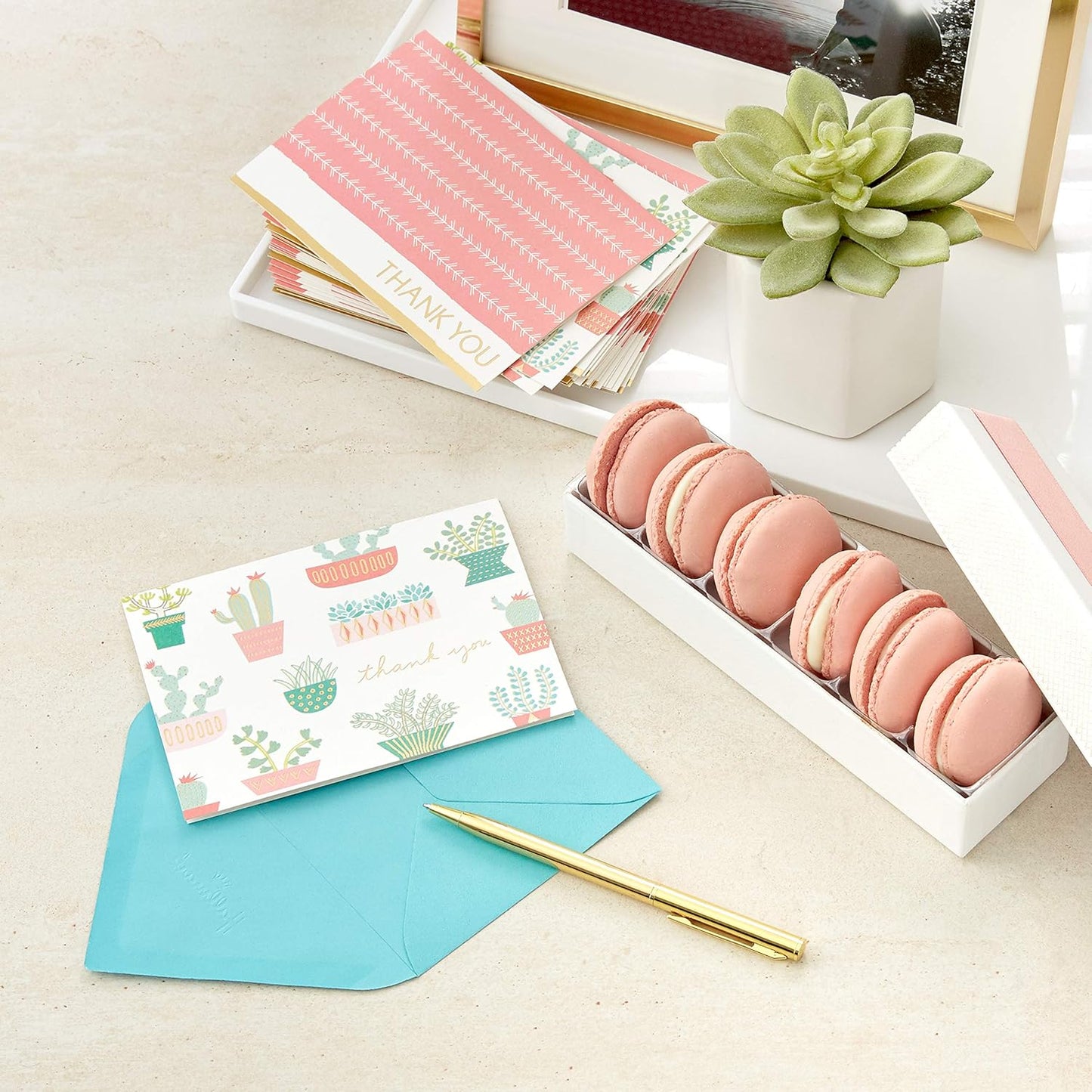 Hallmark Thank You Cards Assortment, Cactus (50 Thank You Notes with Envelopes)