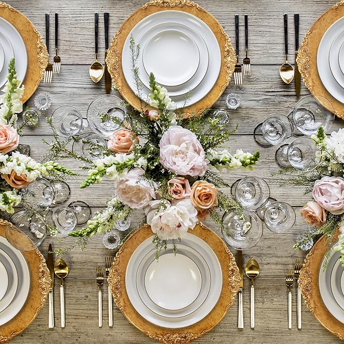 MAONAME Antique Gold Charger Plates, Round Antique Plate Chargers for Dinner Plate, 13" Plastic Charger for Plates, Wedding Table Setting, Set of 6