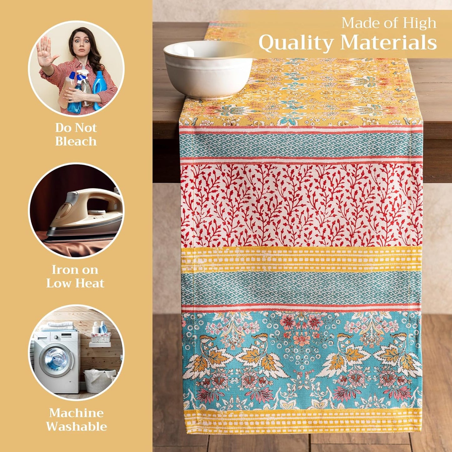 Maison d' Hermine Table Runner 100% Cotton Single Layer Table Runners 72 inches Long Decorative for Home Kitchen Dining Party Baby Shower Wedding Bridal Shower Spring Summer (Marquise, 14.50" x 72")