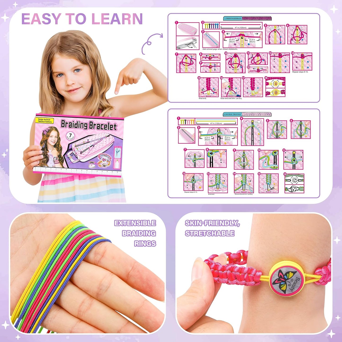 Friendship Bracelet Making Kit for Girls,DIY Arts and Crafts Toys,Jewelry String Maker Kit,The Best Birthday Gifts Ideas for Girls 6 7 8 9 10 11 12+ Years Old（Double Purple