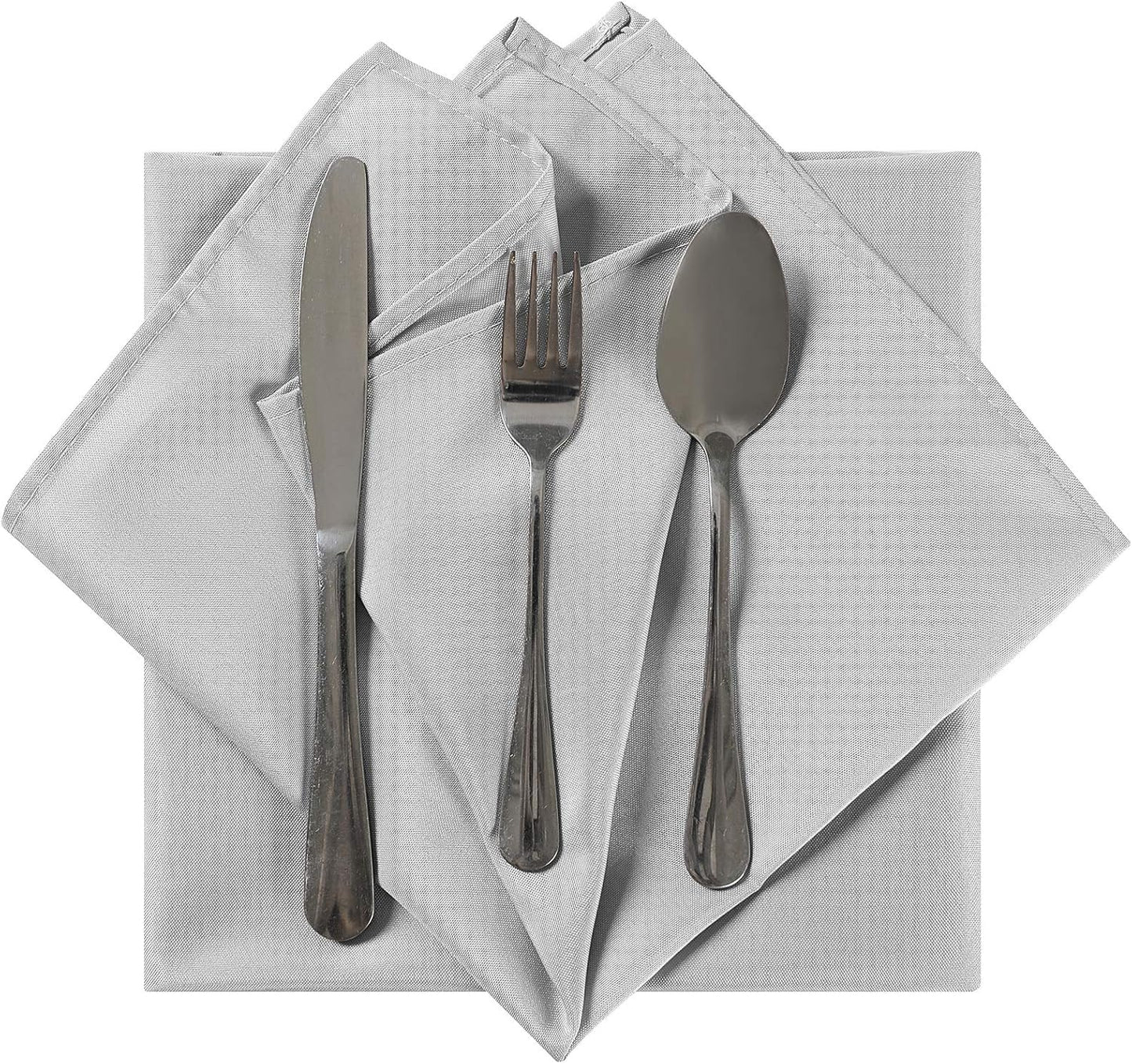 Cloth Napkins 17x17 inch Washable Polyester Dinner Napkins Soft Table Napkins for Wedding Party Dining Banquet(Silver,12PCS)