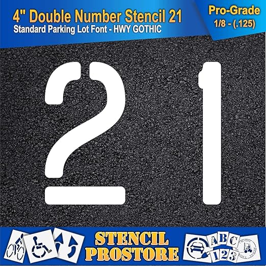 Pavement, Curb, and WheelStop Stencils - 4 inch Double Number Stencil - (21) - 4" x 4" x 1/8" (128 mil) - Pro-Grade