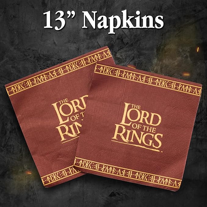 Silver Buffalo The Lord of the Rings Elvish Script 32 Pack Partyware Disposable Paper Plates and Napkins