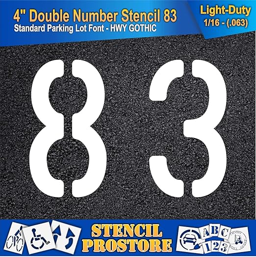 Pavement, Curb, and WheelStop Stencils - 4 inch Double Number Stencil - (83) - 4" x 5.5" x 1/16" (63 mil) - Light-Duty