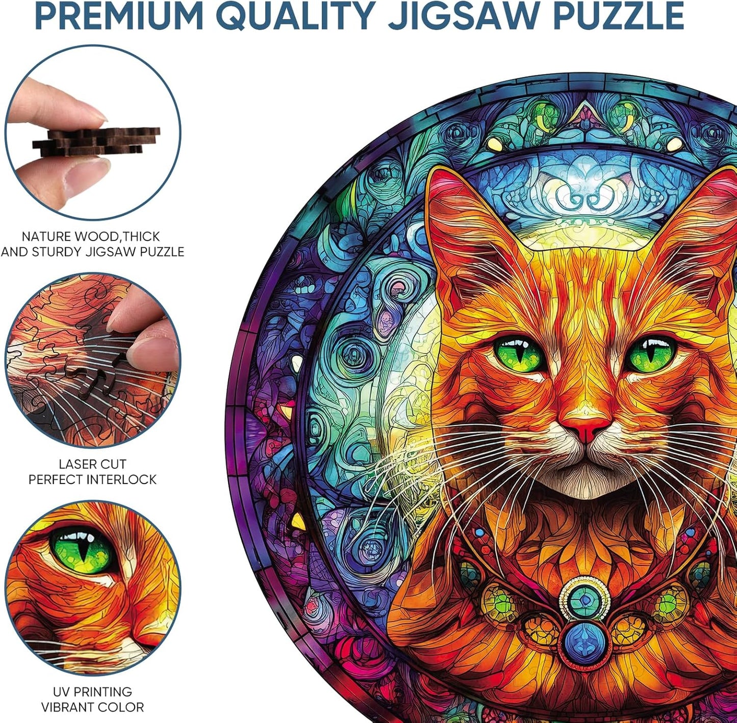 Reouinty Cool Wooden Puzzle for Adults 500 Piece, Yellow Cat Wooden Jigsaw Puzzles, Beautiful Wooden Puzzle with Box Birthday Gifts for Adults and Kids Family Game(16.5 * 16.5in)