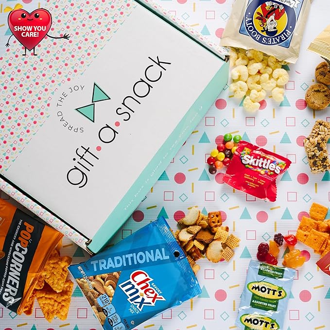 Gift A Snack - Halloween Trick or Treats Snack Box Variety Pack Care Package + Greeting Card (50 Count) Birthday Sweet Treats Gift Basket, Candies Chips Crackers Bars, Office Food Assortments
