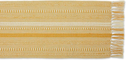 DII Farmhouse Braided Stripe Table Runner Collection, 15x72 (15x77, Fringe Included), Honey Gold
