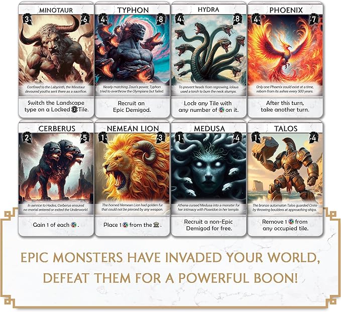 Monsters & Mandates Expansion for Pantheum by Archwood Games | 3 Modular Add-Ons with New Demigods, Monsters & Mandate Missions | Strategy Expansion for Ages 12+ | 1–4 Players | 45–60 Min Playtime