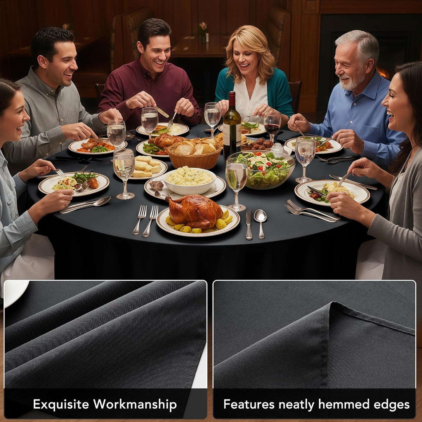 10-Pack Black Round Tablecloths, 90 Inches, Stain-Resistant Polyester for 4-5 Ft Round Tables - Washable Table Covers for Weddings, Banquets, Birthday Parties, Events