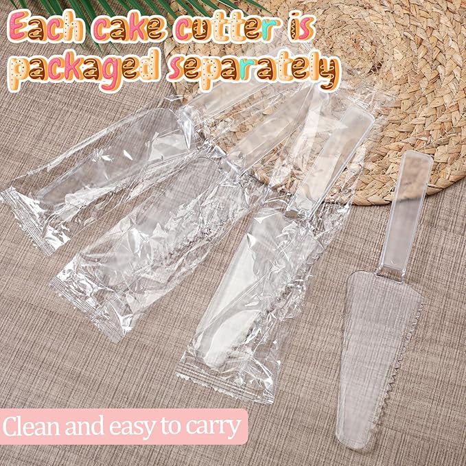 6 Pcs Plastic Cake Cutter Disposable Plastic Pie Server 9.1 Inch Pie Spatula Server Pies Pizza Pastry Slicer Serving Utensils for Kitchen Wedding Buffet Clear