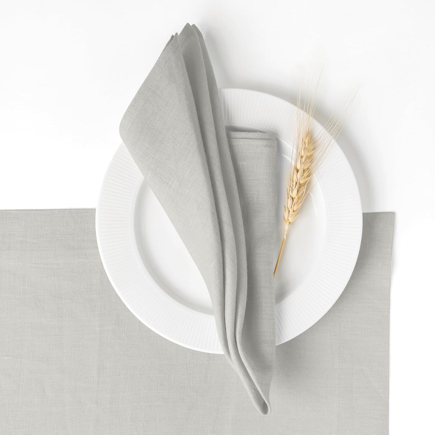 D'Moksha Homes Silver Grey Linen Napkins 18 x 18 Inch - 100% Pure Linen Cloth Washable Dinner Napkins Set of 4 for Fall, Thanksgiving, Holiday