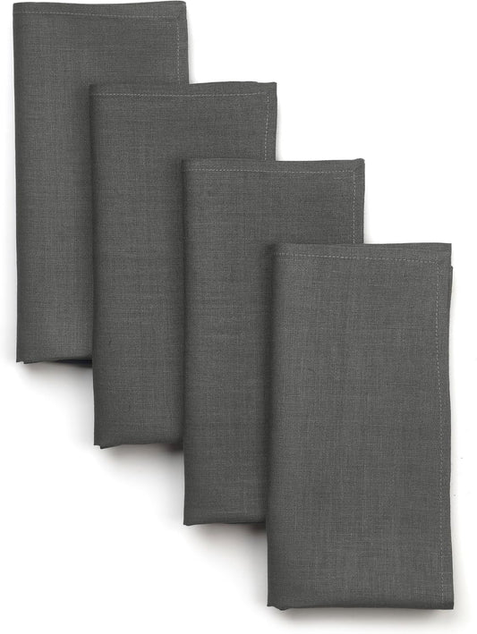 D'Moksha Homes Charcoal Grey Linen Napkins 18 x 18 Inch - 100% Pure Linen Cloth Washable Dinner Napkins Set of 4 for Fall, Autumn and Halloween