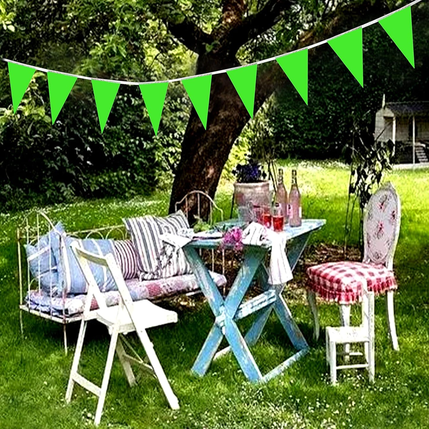 100 Feet Green Pennant Banners Flags String Hanging Triangle Bunting Flags,Party Decorations for Grand Opening,Kids Birthday,Carnival,60 PCS