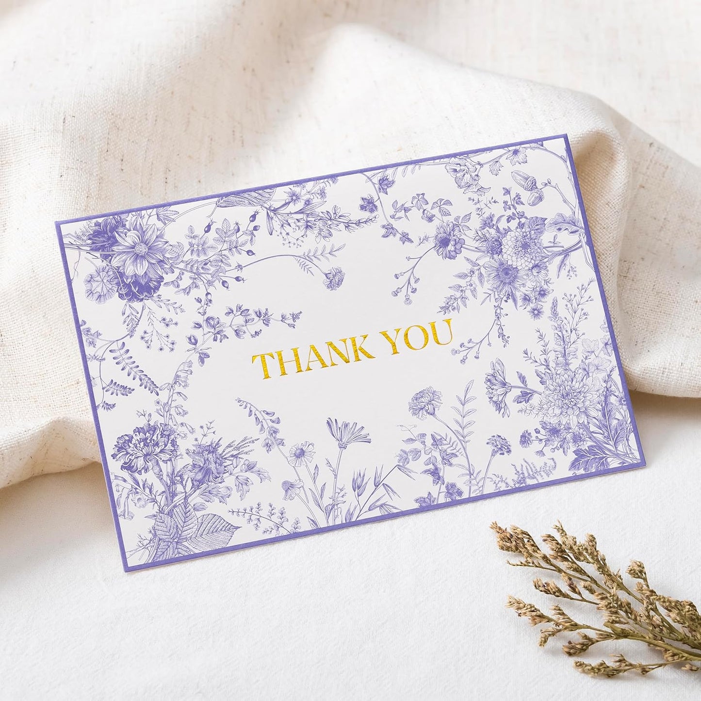 Crisky Purple Floral Thank You Cards with Envelopes and Stickers, 50 Pack Lavender Wedding Thank You Notes Bulk for Bridal Shower Baby Shower Business Graduation, All Occasion