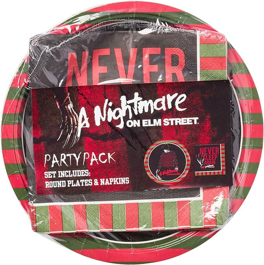 Silver Buffalo A Nightmare on Elm Street Featuring Freddy Krueger Never Sleep Again 32 Pack Partyware Disposable Paper Plates and Napkins