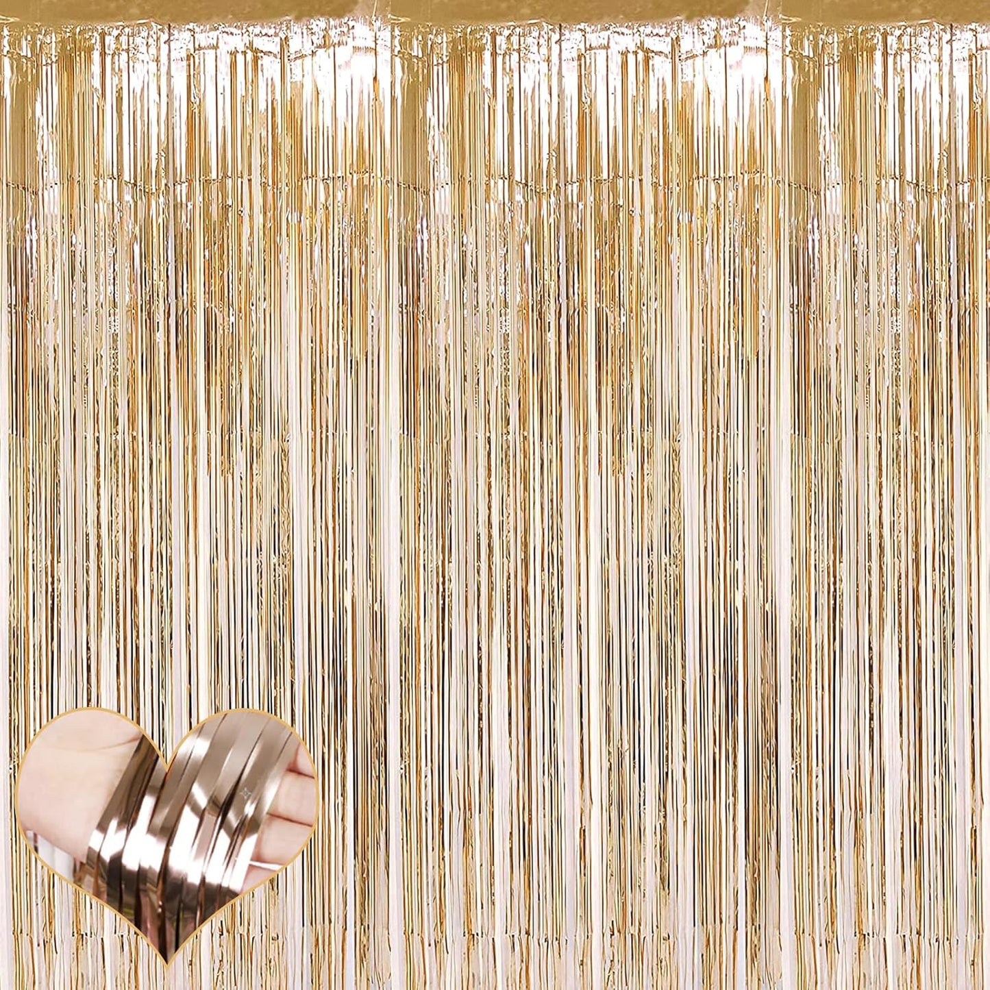 4 Pack Champagne Gold Fringe Curtain Backdrop, 3.2Ft x 6.6Ft Metallic Tinsel Foil Fringe Streamers Curtains Background for Photo Booth Birthday Baby Shower Party Thanksgiving Christmas Decorations