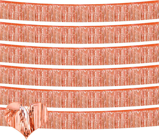 6 Pack 10 Feet Foil Fringe Garland Metallic Tinsel Banner Wall Hanging Curtain Streamers Backdrop for Parade Floats Bachelorette Wedding Birthday Party Thanksgiving Christmas Decorations(Rose Gold)