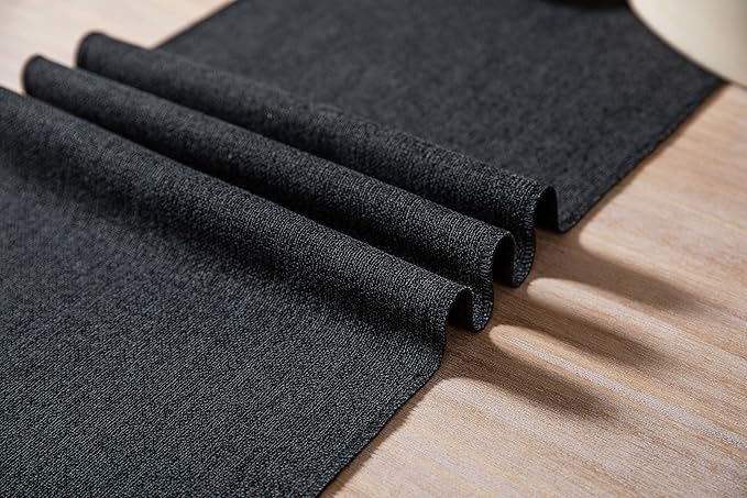ZeeMart Black Table Runners 72 Inches Long, Burlap Linen Style Rustic Farmhouse Table Runner, Boho Woven Dining Table Runner, 13x72 Inches, Black