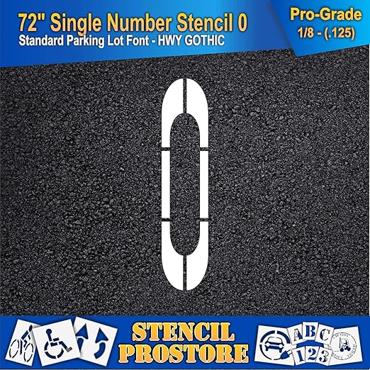 Pavement Stencils - 72 inch Single Number Stencil - 0-72" x 16" x 1/8" (128 mil) - Pro-Grade