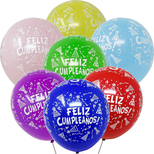 Allgala Latex Balloons for Parties | Helium Grade Bulk Balloon Pack | Ideal for Birthday Party Decorations, Baby Shower, Christmas Party | Colored Balloons for Events | 100ct 12" - Feliz Cumpleaños