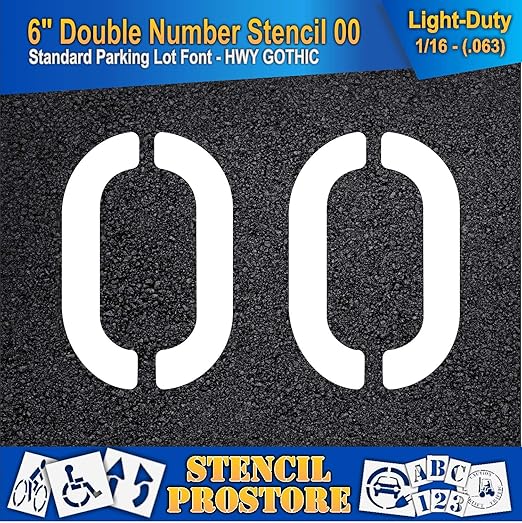 Pavement, Curb, and WheelStop Stencils - 6 inch Double Number Stencil - (00) - 6" x 9" x 1/16" (63 mil) - Light-Duty