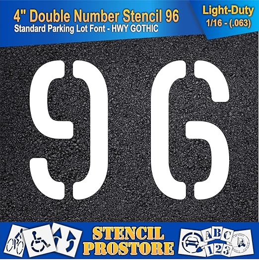 Pavement, Curb, and WheelStop Stencils - 4 inch Double Number Stencil - (96) - 4" x 5.5" x 1/16" (63 mil) - Light-Duty