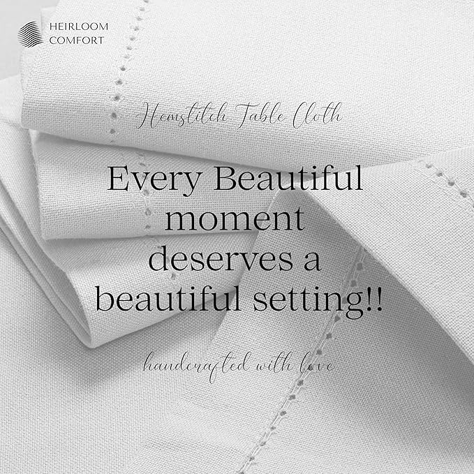 White Tablecloth, 100% Cotton, Tabletop 52x70 Inch, Fits 4-6 Seats, Durable, Washable, Rectangle Table Cloth for Dining, Weddings, Holiday Celebrations, Elegant Décor, All Seasons