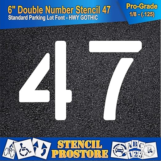 Pavement, Curb, and WheelStop Stencils - 6 inch Double Number Stencil - (47) - 6" x 9" x 1/8" (128 mil) - Pro-Grade