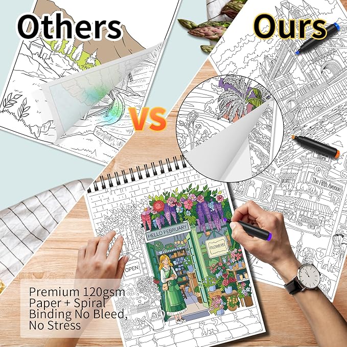 Kalysky Country Farm Adult Coloring Book Set - 3 Coloring Books for Adults Relaxation, Country Gardens, Farm & City Sights Themes | Stress Relief Coloring Book for Women