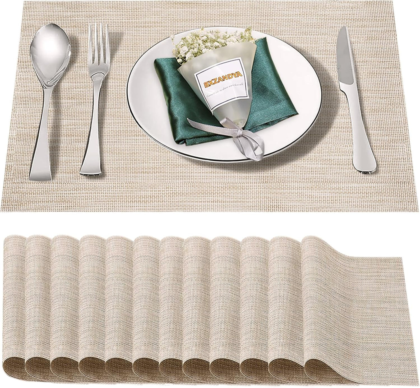 Placemats Set of 12,Washable,Heat and Stain Resistant Indoor/Outdoor Place mats,Vinyl Woven Non Slip Table Mats for Restaurant Table Protection,PVC Placemats(Gray,12PCS)