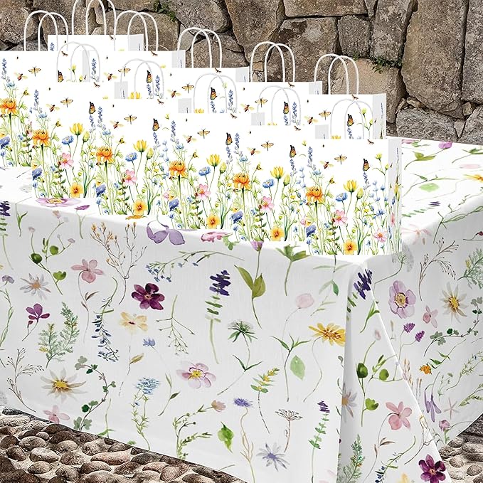 HongXingHai Wildflower Party Favor Bags 16Pack - Heavy-Duty Paper Gift Bags with Handles for Spring Garden Weddings, Bridal Showers, Birthday Tea Decorations