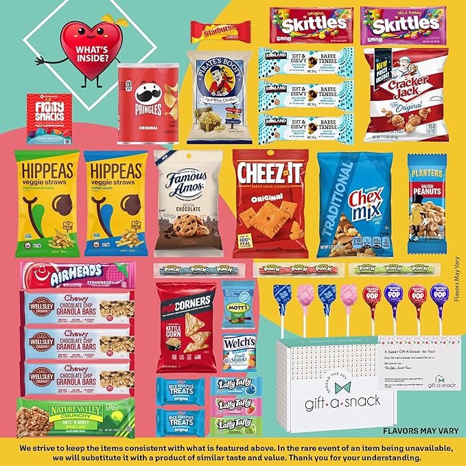 Gift A Snack - Halloween Trick or Treats Snack Box Variety Pack Care Package + Greeting Card (40 Count) Birthday Sweet Treats Gift Basket, Candies Chips Crackers Bars, Office Food Assortments