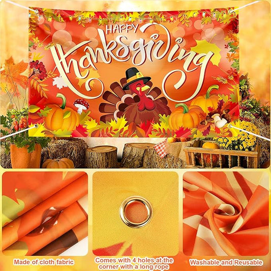 Large Thanksgiving Banner Decorations Outdoor 72x44 Inch,Turkey Maple Leaf Pumpkin Decorations Gifts for Indoor Home House Decor Party Supplies,Yard Sign Background for Photography