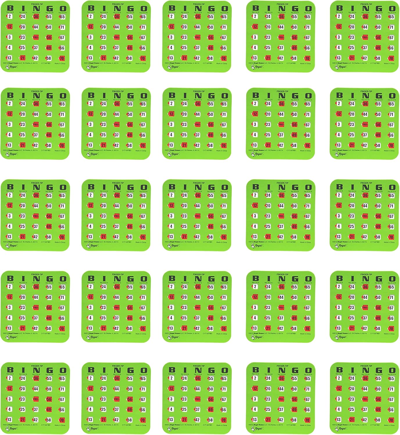 Regal Bingo Bulk Bingo Cards with Sliding Windows - Reusable Large Print Bingo Game Cards for Adults Large Group - 25 Pack, Green
