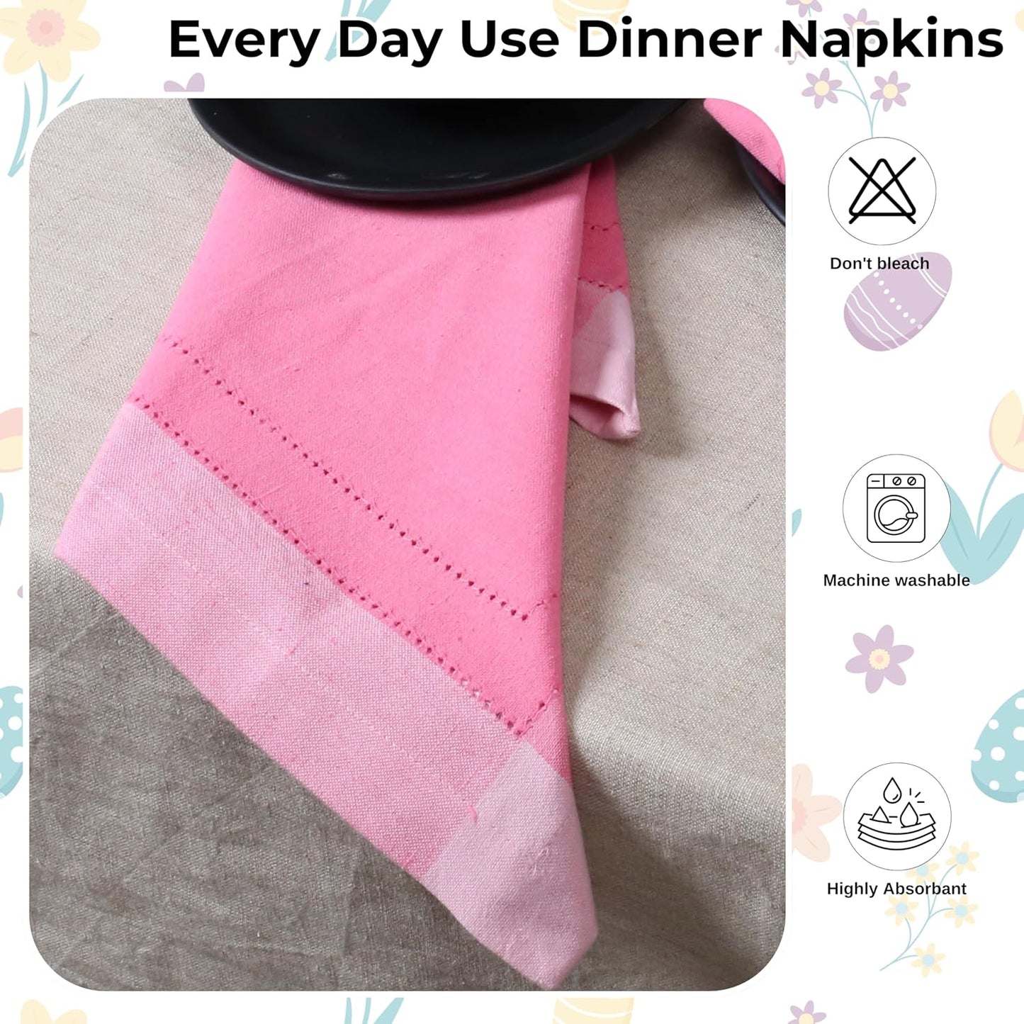 Homidate Cotton Cloth Dinner Napkins Set of 12 – 20x20 Pink Multi Double Hemstitched – Machine Washable Fabric Napkins for Weddings, Parties & Dining Tables