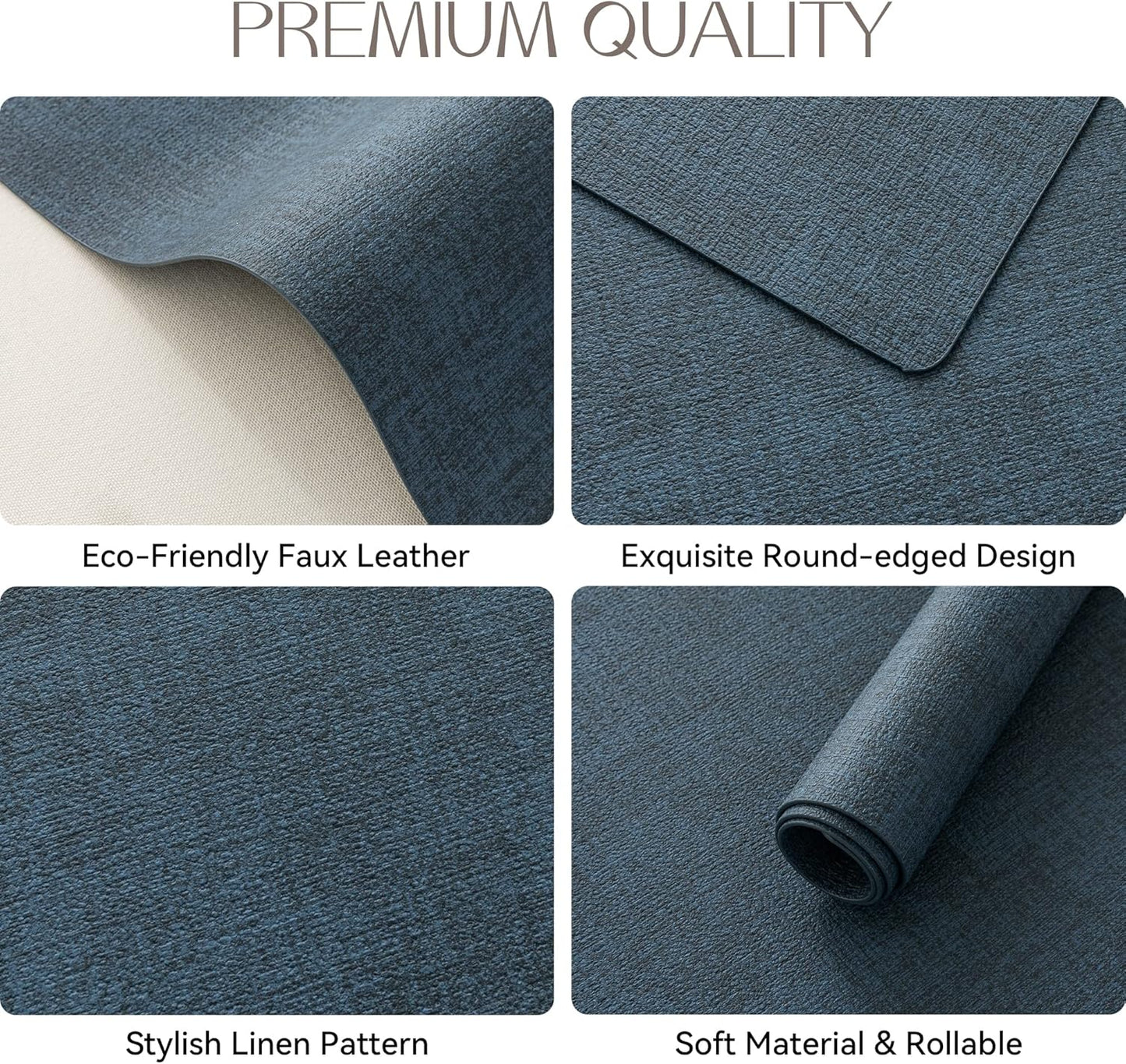 Romanstile Vinyl Placemats Set of 8-12 X 18 Inch - Heat Resistant Place Mats 100% Waterproof Oilproof Wipeable Reversible Faux Leather Table Mats for Kitchen/Dining/Party/Outdoor, Navy Blue