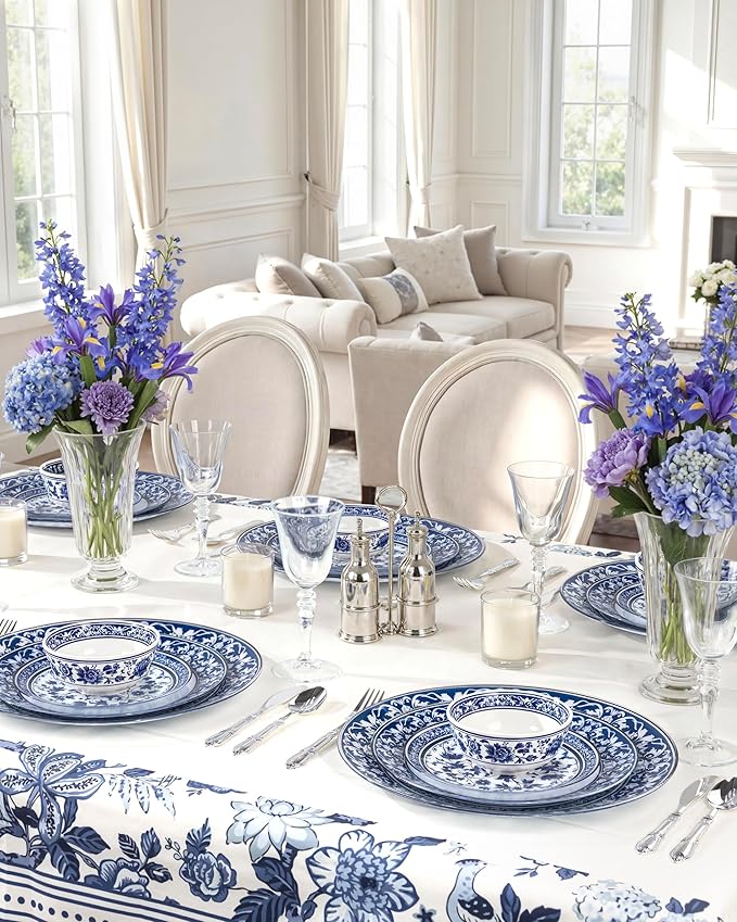Hioasis 12Pcs Blue Charger Plates & Platters - 13 Inch plastic charger plates, Heavy-duty, BPA-free, Floral Table Chargers for Dinner Wedding & Party