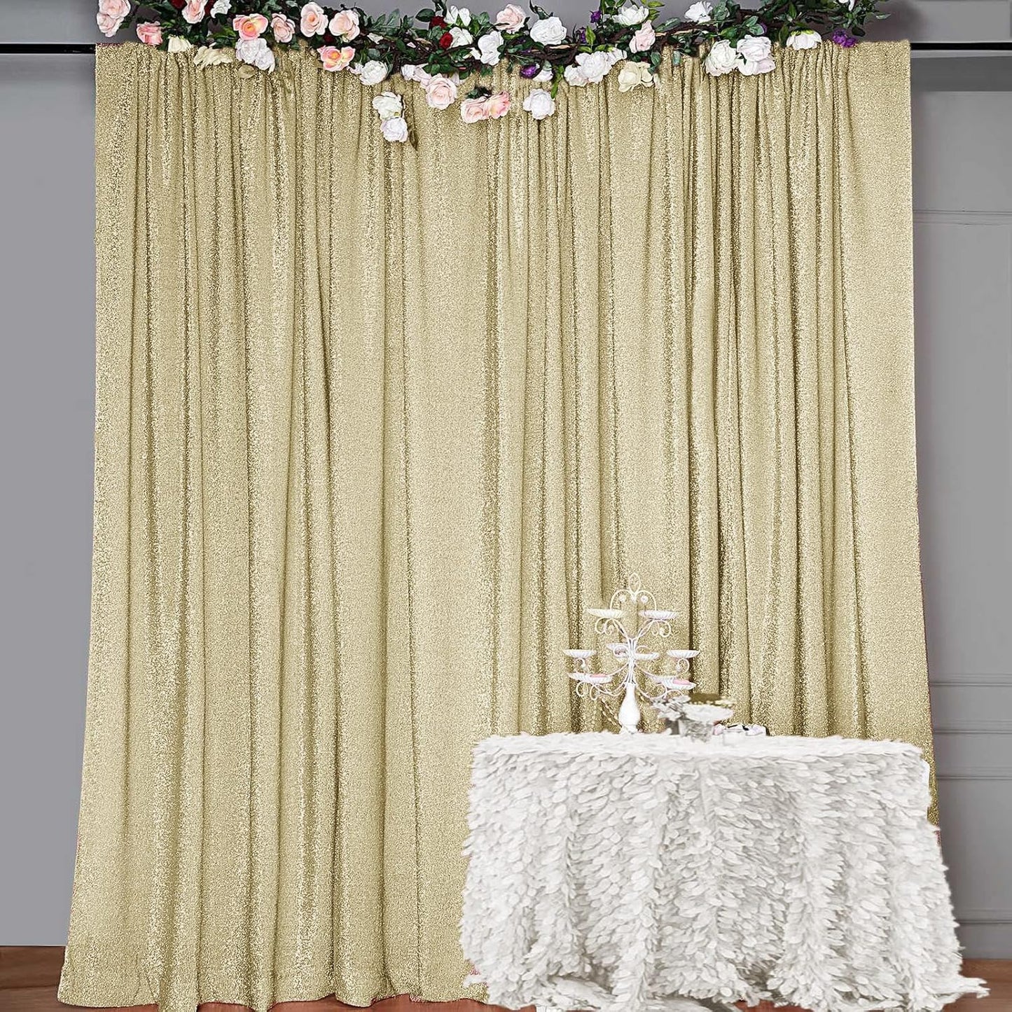 10FT x10FT Champagne Metallic Sheer Spandex Backdrop, 1 Panel Glitter Photography Background, Stretchy Spandex Fabric for Wedding, Party, Baby Shower, Photo Booth Decor