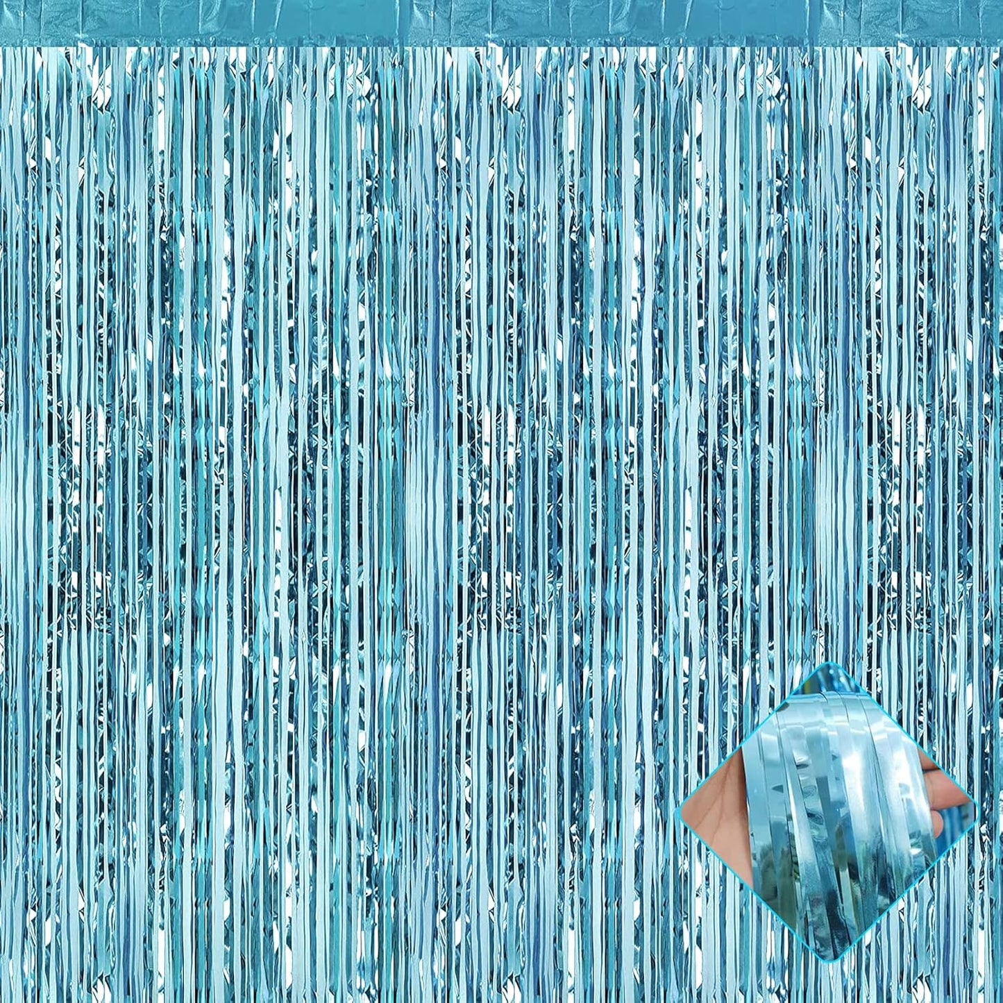 4 Pack 3.3Ft x 6.6Ft Light Blue Foil Fringe Curtain Backdrop, Metallic Tinsel Foil Fringe Streamers Curtains Background for Photo Booth, Birthday, Wedding, Halloween, Christmas Party Decoration
