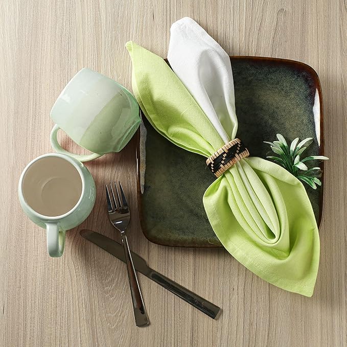 FINGERCRAFT Cloth Napkins Set of 6 Cotton Blend 20x20 Inch Large Size Dinner Napkins Cloth Perfect for Parties Dinners Weddings Cocktail Christmas Easter Ombre Tie Dye Leaf Green
