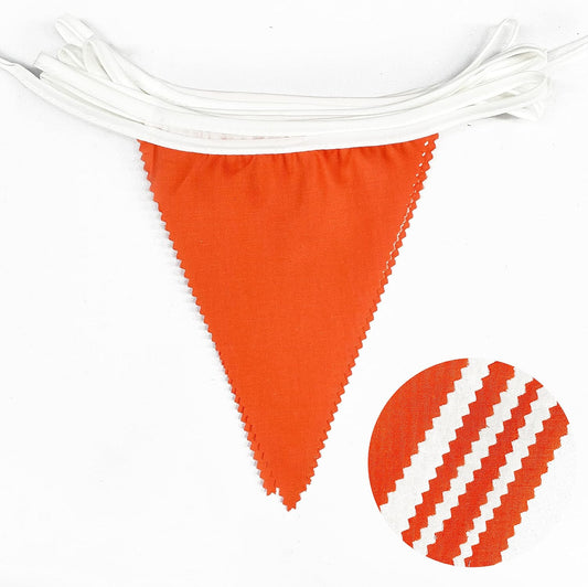 32Ft Orange White Triangle Flag Fabric Banner Pennant Garland Bunting Streamers for Fall Decor Autumn Wedding Birthday Party Thanksgiving Day Graduation Home Nursery Outdoor Garden Hanging Decoration