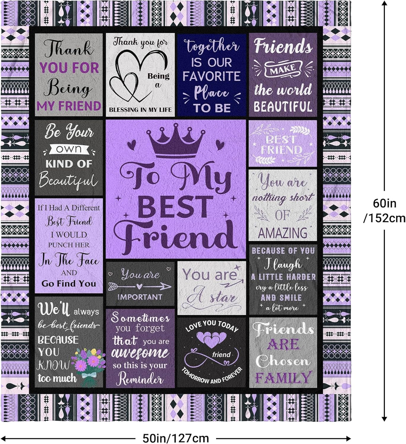 Best Friend Birthday Gifts for Women Friendship, Long Distance Friendship Gifts for Women, Christmas Mother's Day Birthday Gifts for Best Friend Woman, BFF/Soul Sister/Bestie Blanket 60" x 50"
