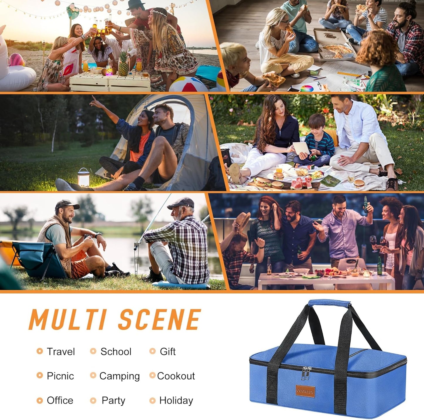 Insulated Casserole Carrier - Single Layer Design, Thermal Bag for Hot&Cold Food Transport, Fits 9x13 Casserole Dish, Leak-Proof, Durable Nylon, Zip Pockets,Navy Blue