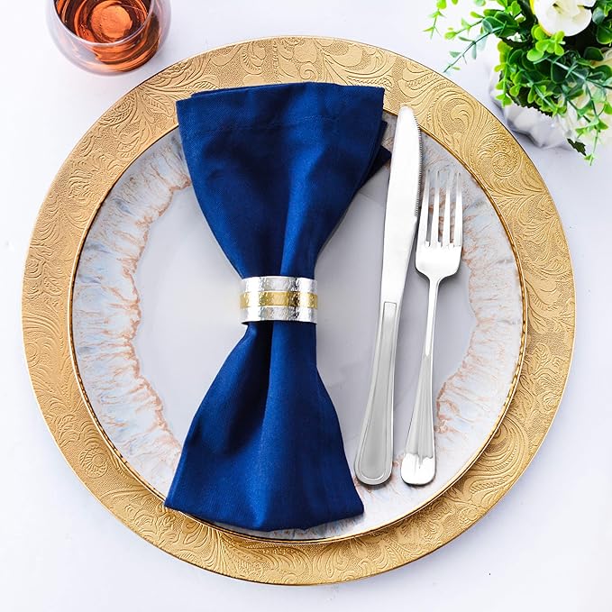 Gold Floral Charger Plates - 13-Inch Elegant Chargers - Set of 6 - For Small to Regular-Size Dinnerware & Soup Bowls - Suitable for Weddings, Parties, Anniversary, Thanksgiving