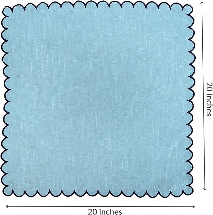FINGERCRAFT Cloth Napkins, Everyday Use Scallop Design, Premium Quality Cotton Napkin Set of 6 Perfect for Parties Dinners Weddings Easter Napkin Cloth 20x20 inch Aqua/Navy