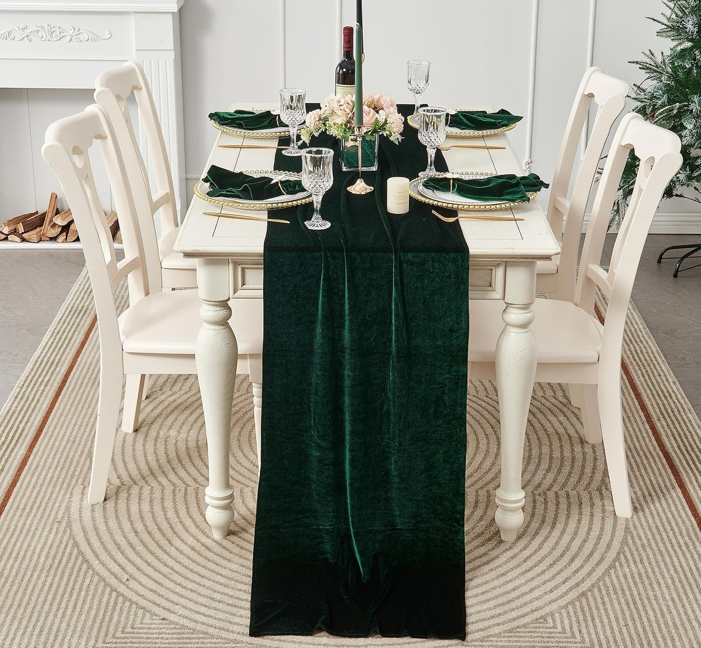 Velvet Table Runner ,Soft Luxurious Fall Table Runners 120 Inches Long,for Wedding Bridal Shower Thanksgiving Christmas Decoration,20*120 Inches, Emerald Green