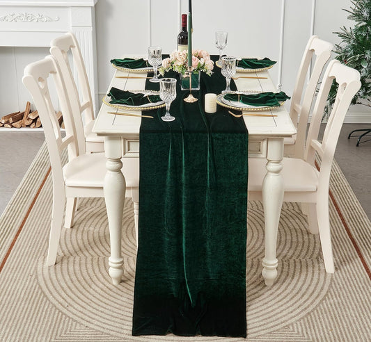 Velvet Table Runner ,Soft Luxurious Fall Table Runners 120 Inches Long,for Wedding Bridal Shower Thanksgiving Christmas Decoration,20*120 Inches, Emerald Green