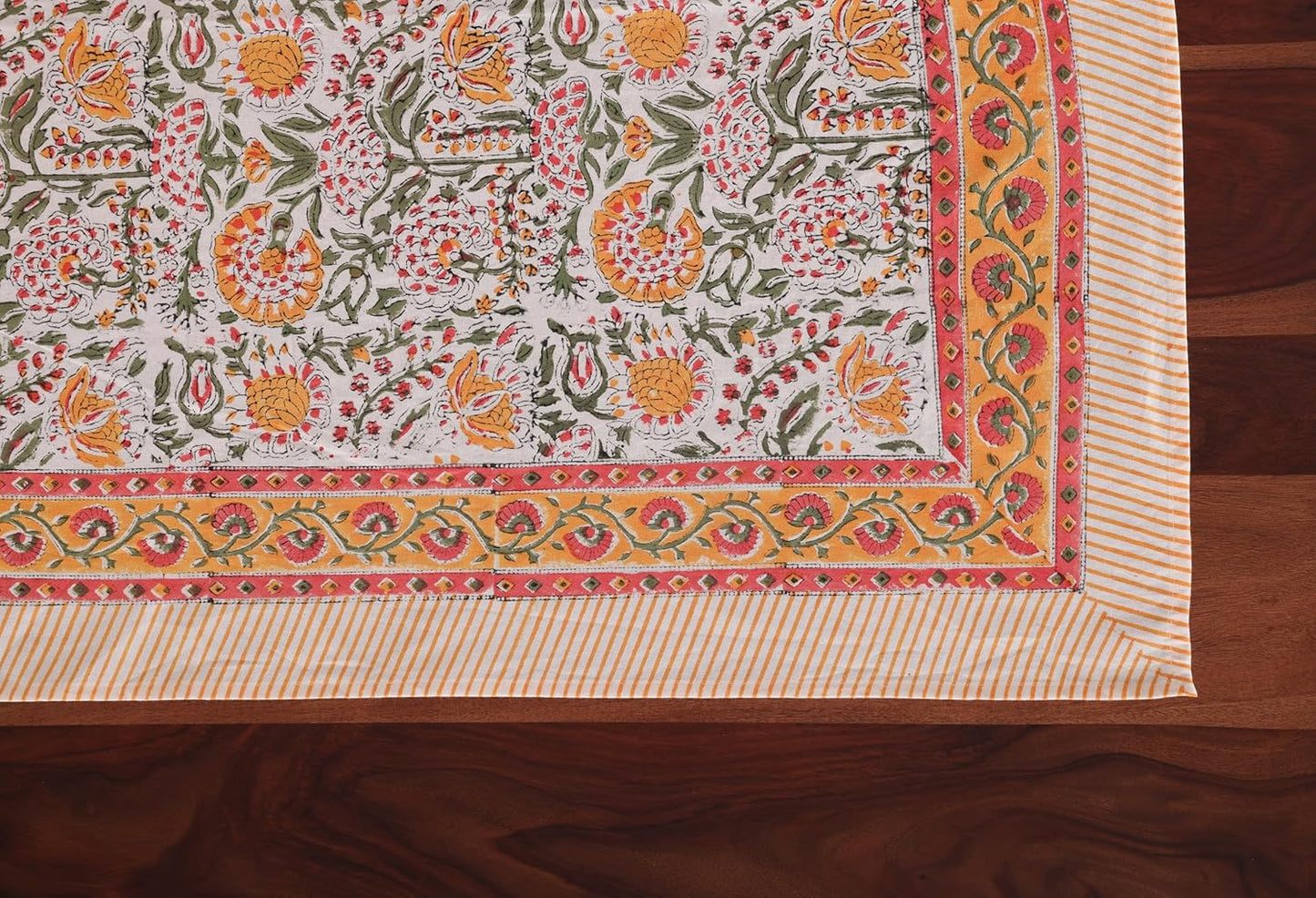 ATOSII Clover Yellow 100% Cotton Rectangle Fall Tablecloth, Handblock Floral Print Linen Table Cloth for Kitchen Dining I Parties, Outdoors, Christmas, Thanksgiving I 72 X 108 Inches I 8 Seater